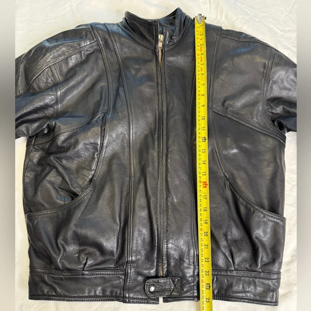 Vintage 90s Black Leather Jacket Sherpa Lined Minimalist Moto L Wilson’s leather - Picture 11 of 13